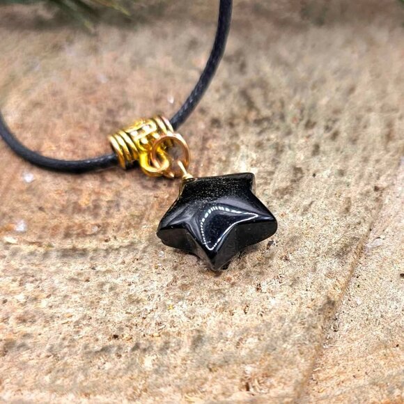 Nature Gold Obsidian Flashy Star Pendant Necklace - Picture 4 of 10
